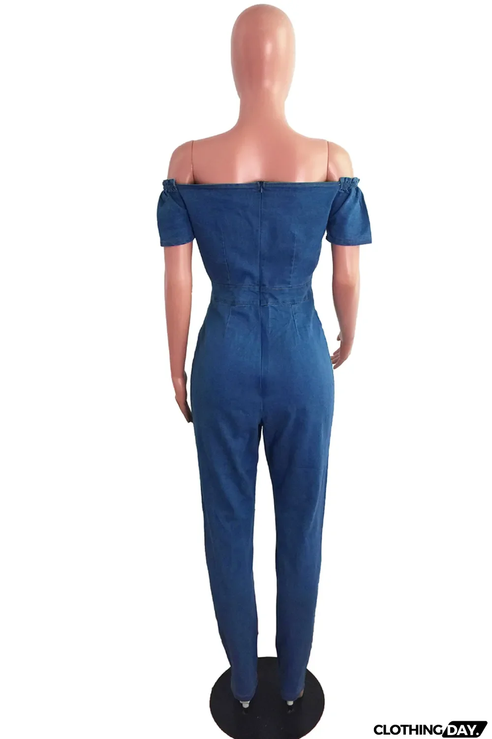 Blue Fashion Casual Solid Backless Off the Shoulder Regular Jumpsuits