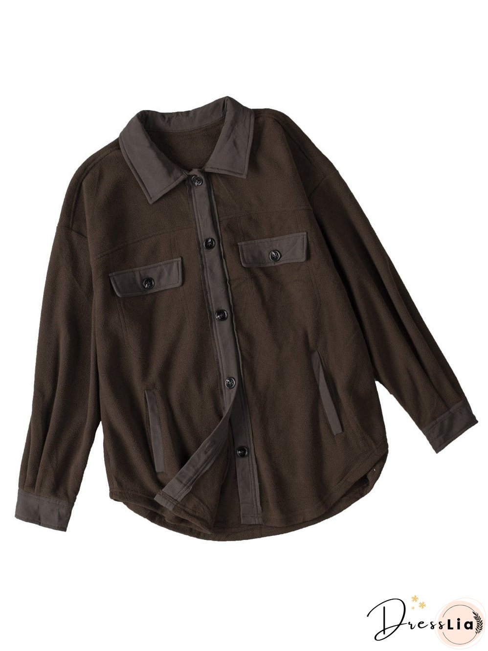 Brown Plush Fleece Button-Up