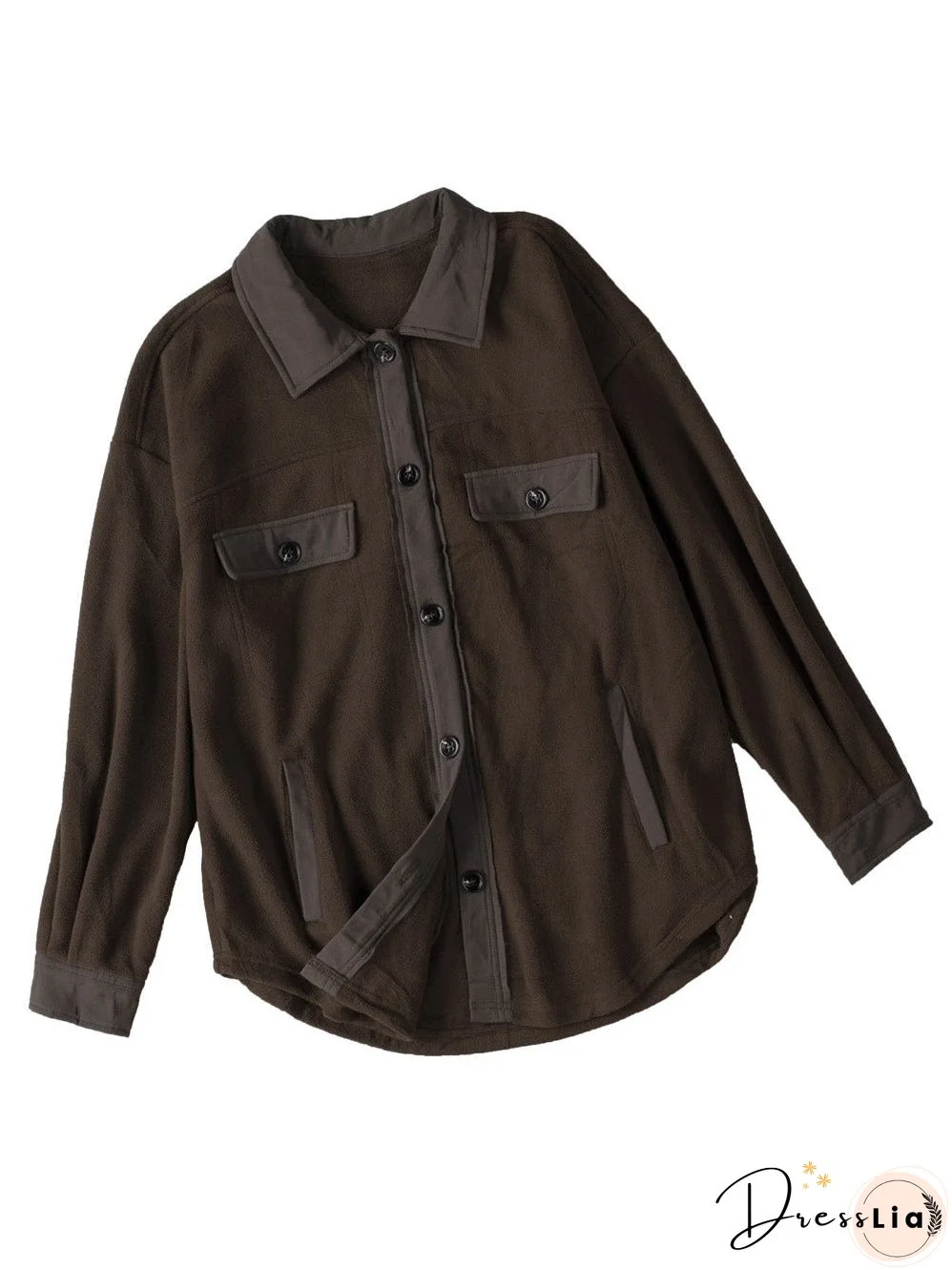 Brown Plush Fleece Button-Up