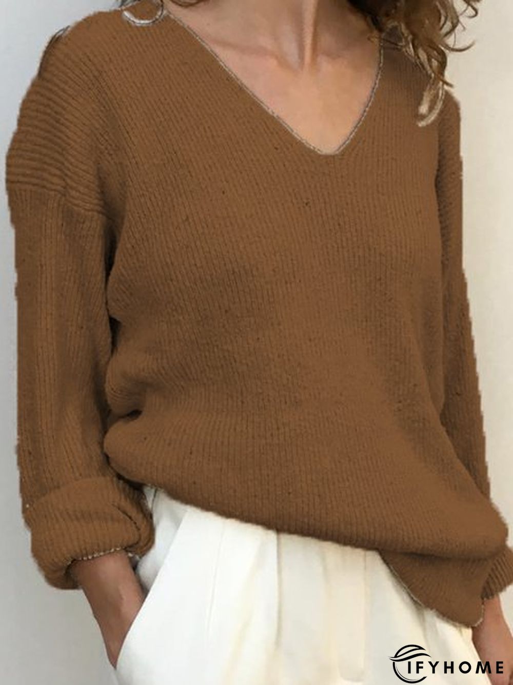 Casual Wool-Mix Fabric V Neck Sweater | IFYHOME