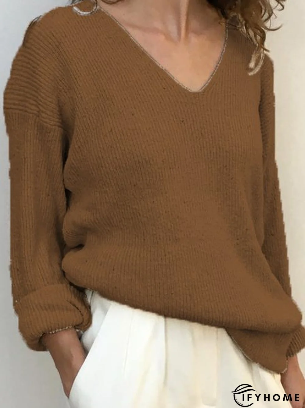 Casual Wool-Mix Fabric V Neck Sweater | IFYHOME