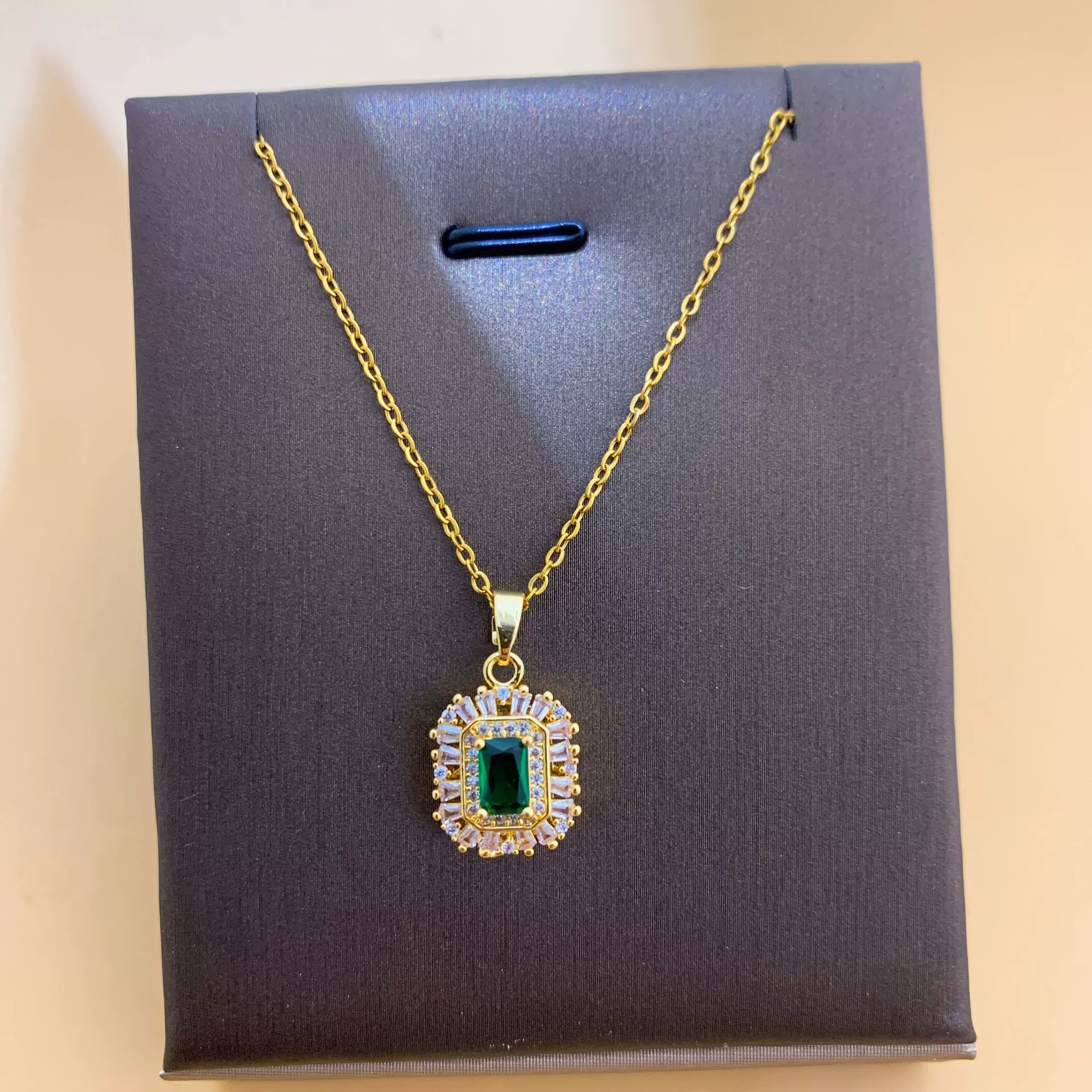 Emerald T Zirconia Gold Plated Necklace