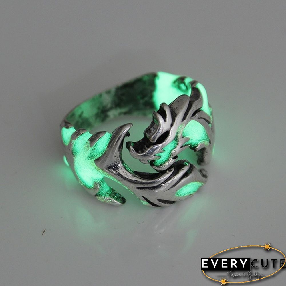 Vintage Unisex Luminous Dragon Finger Rings for Men Women Fashional Rings Glow In The Dark Ring Jewelry Accessories UNX