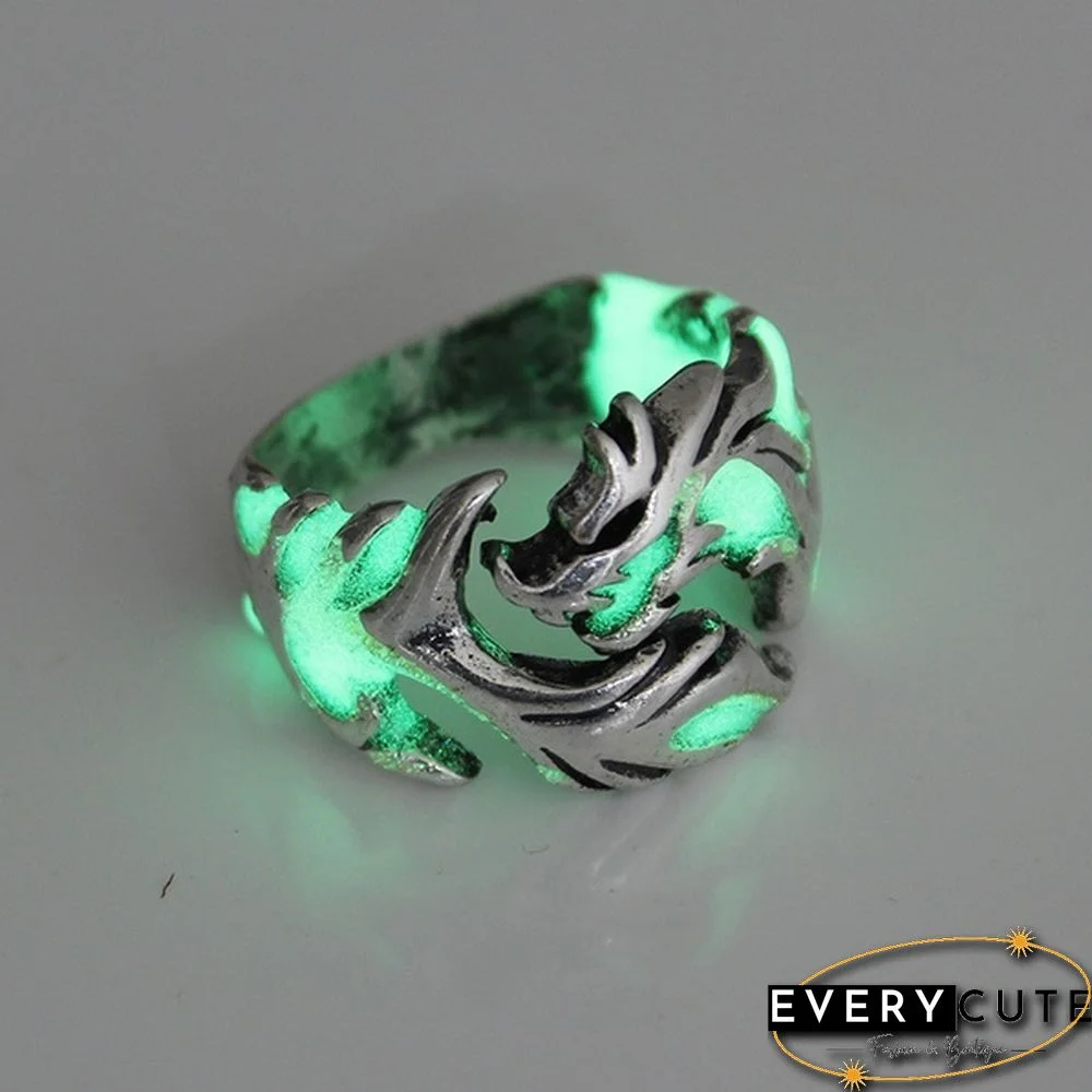Vintage Unisex Luminous Dragon Finger Rings for Men Women Fashional Rings Glow In The Dark Ring Jewelry Accessories UNX
