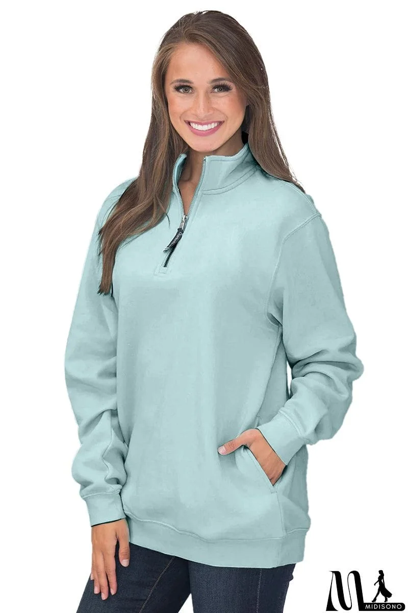 MidiSono - Pocket Style Quarter Zip Sweatshirt
