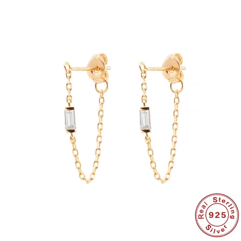 1 Pair 925 Sterling Silver Zircon Square Heart Shape Drop Earrings