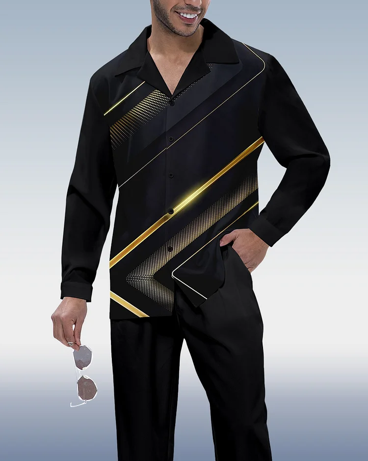 Suitmens Men's Colorblock Lineart Long Sleeve Shirt Walking Set 281