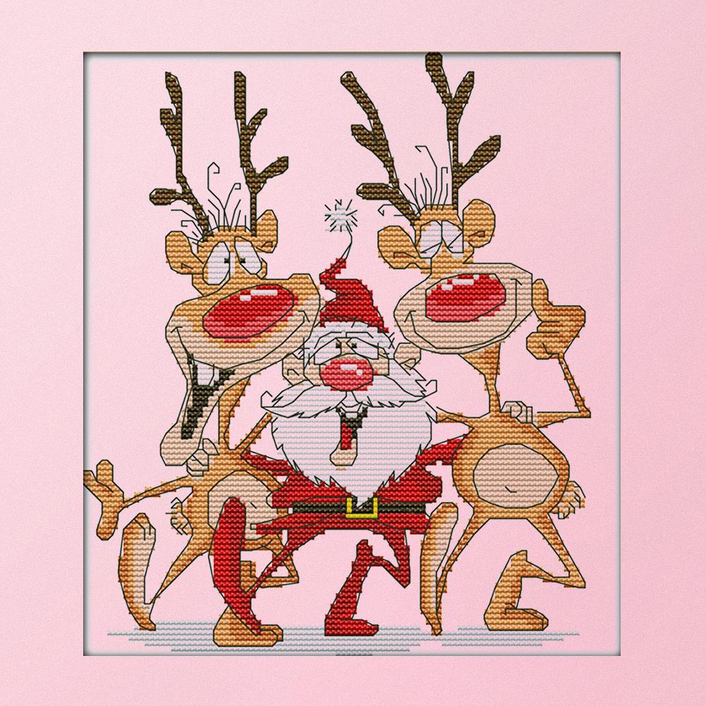 Santa and Reindeer - 2 strands 14CT Stamped Cross Stitch ...