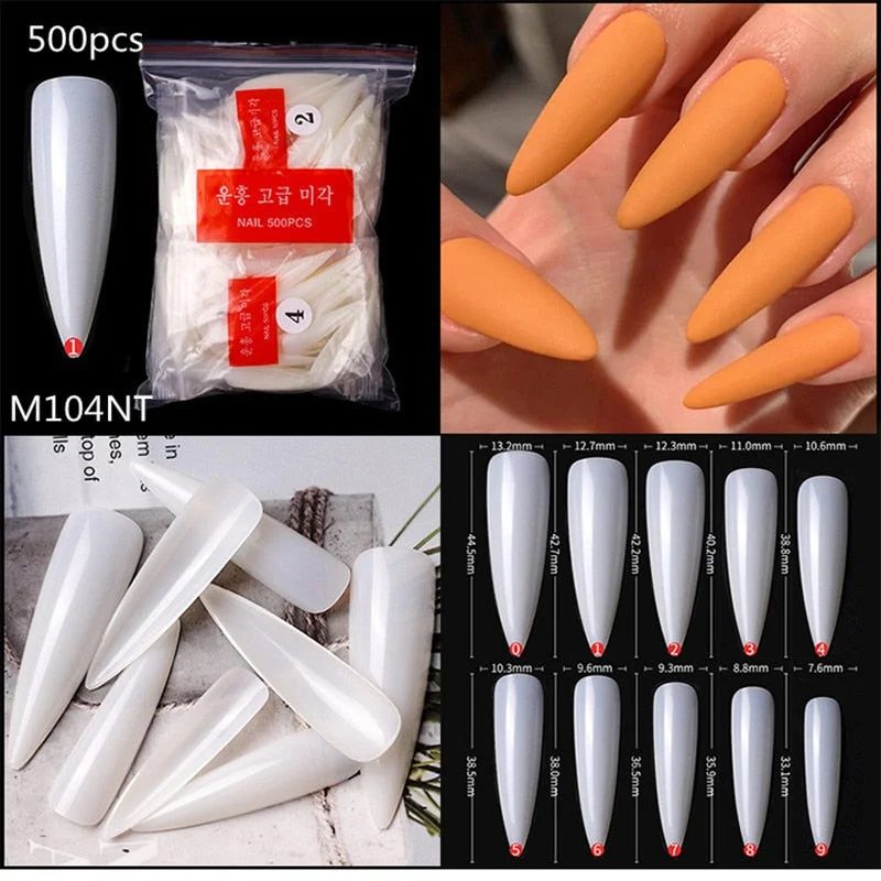 500Pcs False Nail Extension French Natural Transparent Stiletto Coffin False Nails Tips Long Acrylic UV Gel Nail Polish Manicure-Nail Inspo