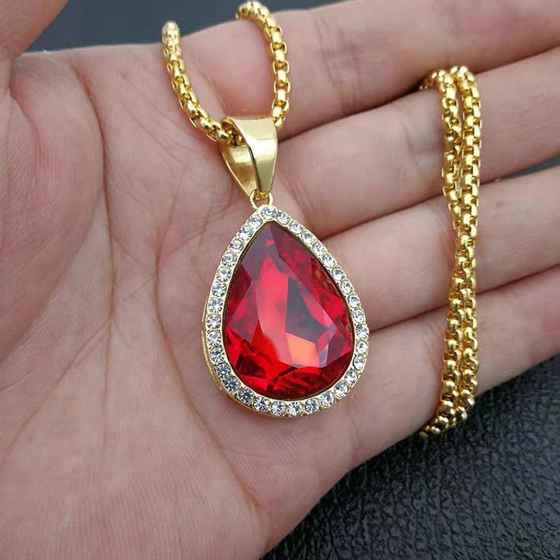 1 Piece 24*45mm Titanium Steel Glass Zircon Water Droplets Pendant