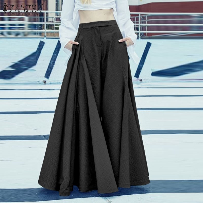 ZANZEA Women's Wide Leg Pants 2022 Autumn Solid High Waist Pantalon Fashion Party Street Maxi Palazzo Lady Casual Oversized Pant