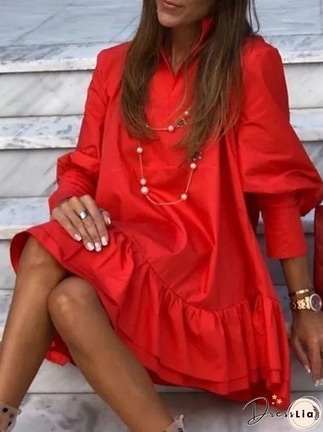 A Line Dress Tiered Dress Mini Dress Black White Red Long Sleeve Pure Color Ruffle Fall V Neck Casual Winter Dress Fall Dress S M L XL XXL 3XL for Women