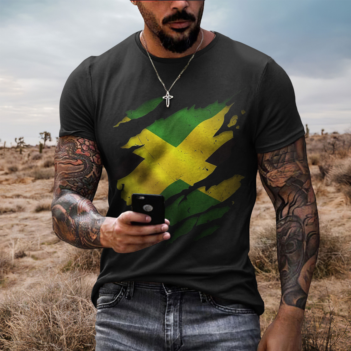 Jamaica Flag Men's Short Sleeved T-Shirt wearshes