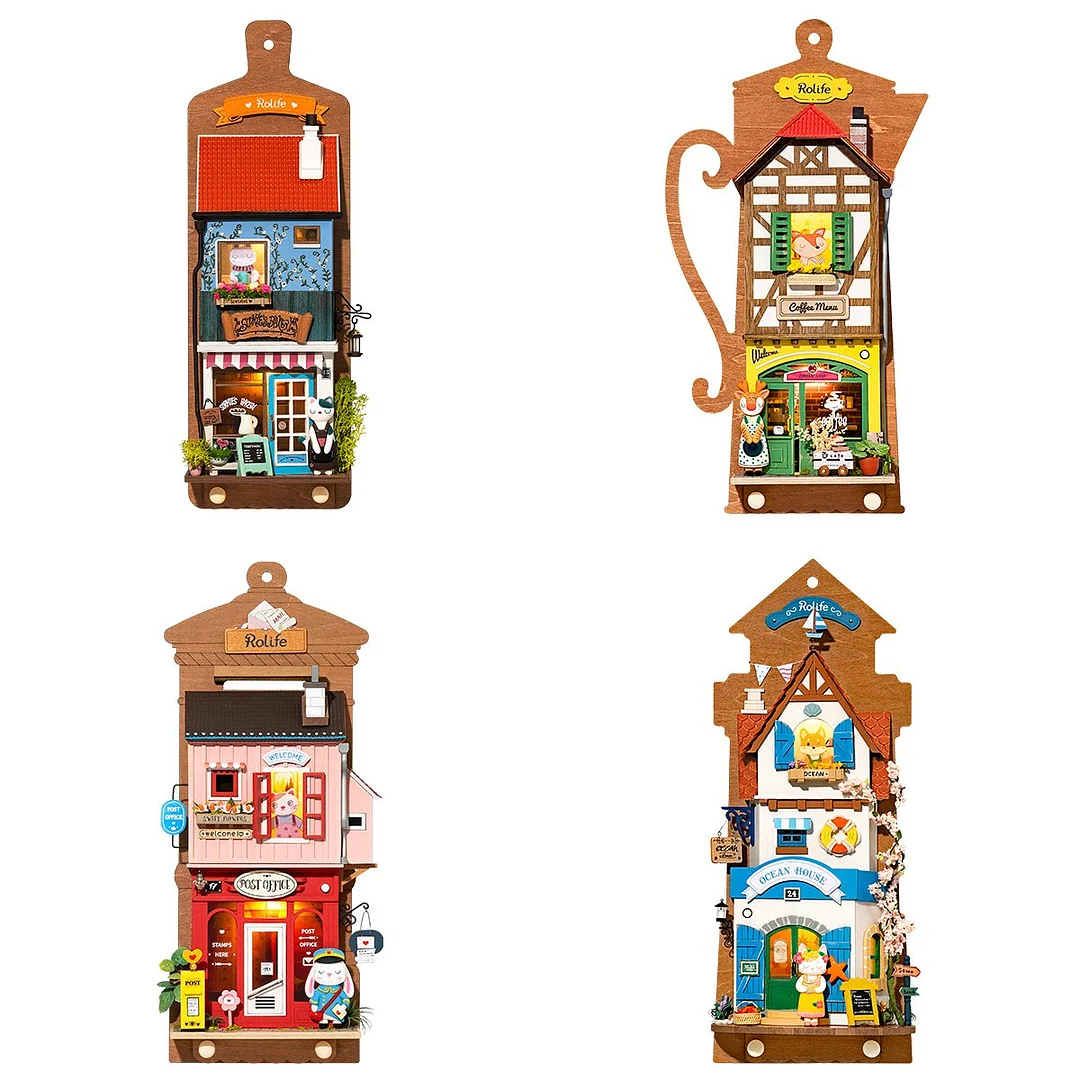 Rolife Animal Store Series DIY Wall Hanging Miniature House Kits (4 Sets)