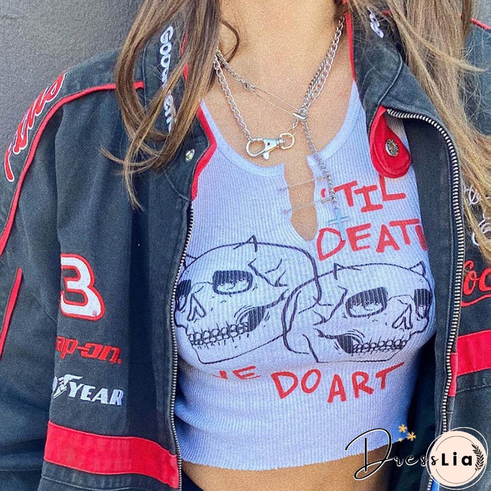 Aesthetic Graphic Cyber Streetwear Women Chic Sleeveless Activity Tank Tops Harajuku Skinny Crop Tops Camisole