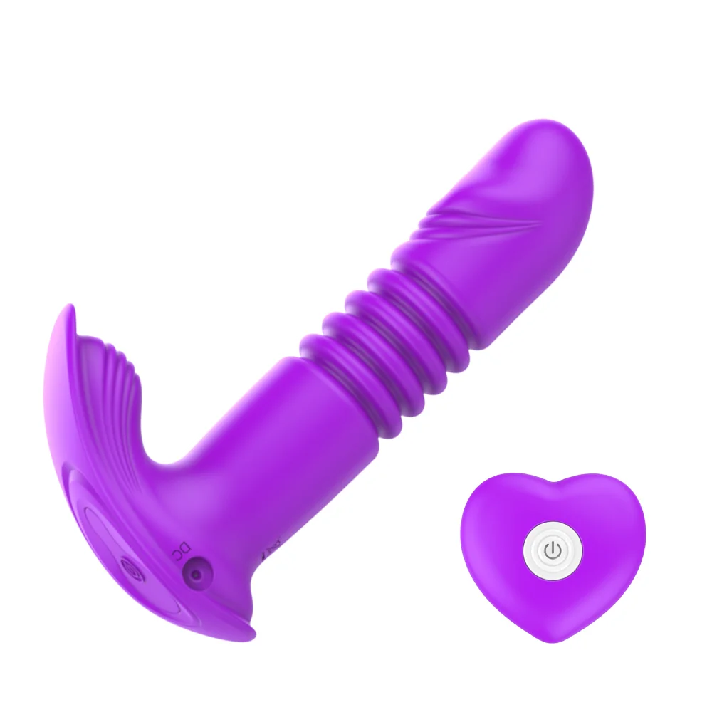 purple Remote Control Telescopic Rose Dildo Vibrator Clit Massager