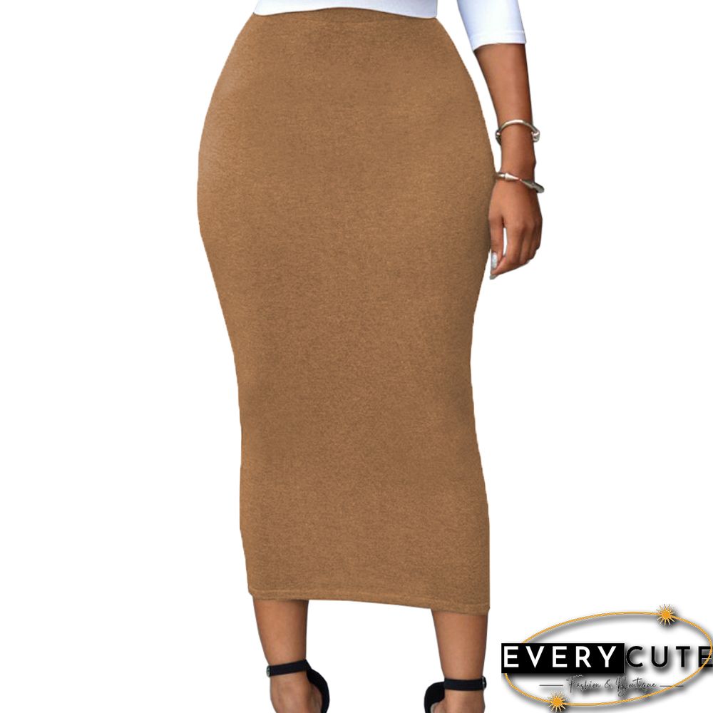 Light Brown High-waisted Bodycon Maxi Skirt