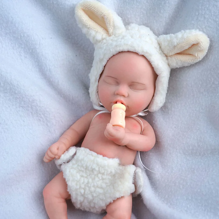 Babeside Yuta 8'' Full Silicone Reborn Baby Doll Boy Asleep Cute White Bunny