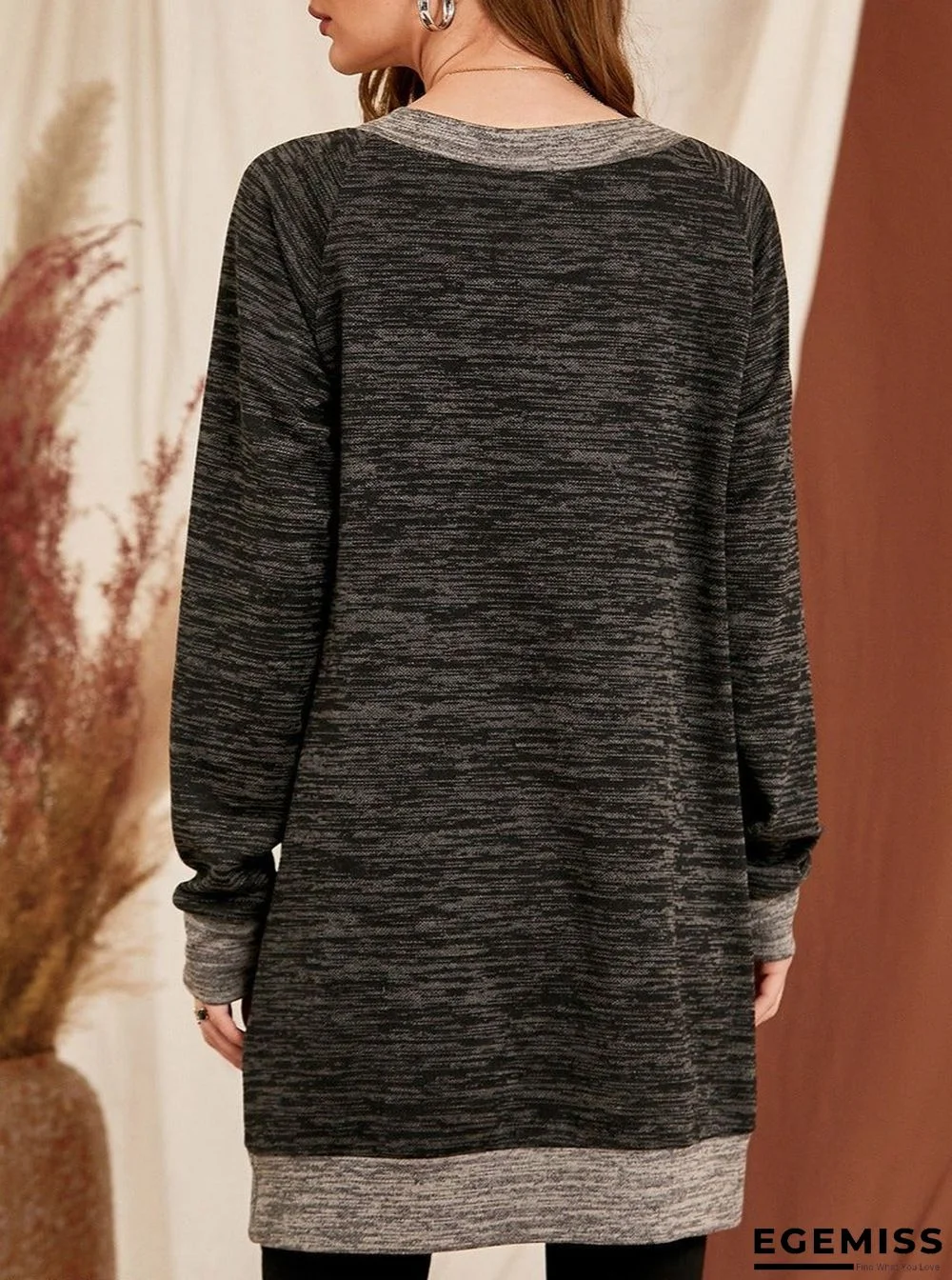 Contrast Stitching Knitted Casual Loose V-neck Dress | EGEMISS