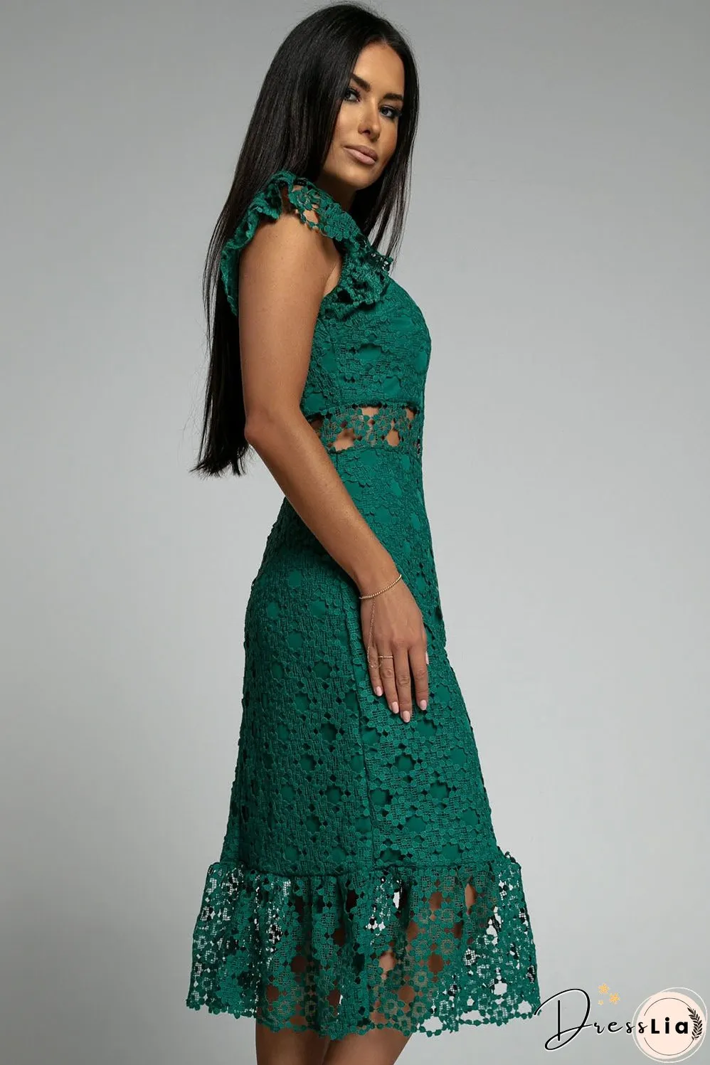 Green Lace Lined Midi Dress
