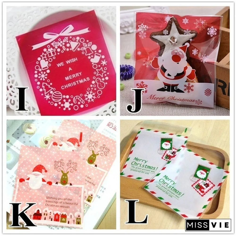 100Pcs Merry Christmas Candy Gift Bags Xmas Cellophane Santa Cello Cookies