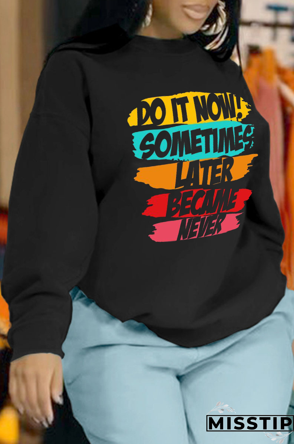 White Street Print Letter O Neck Tops