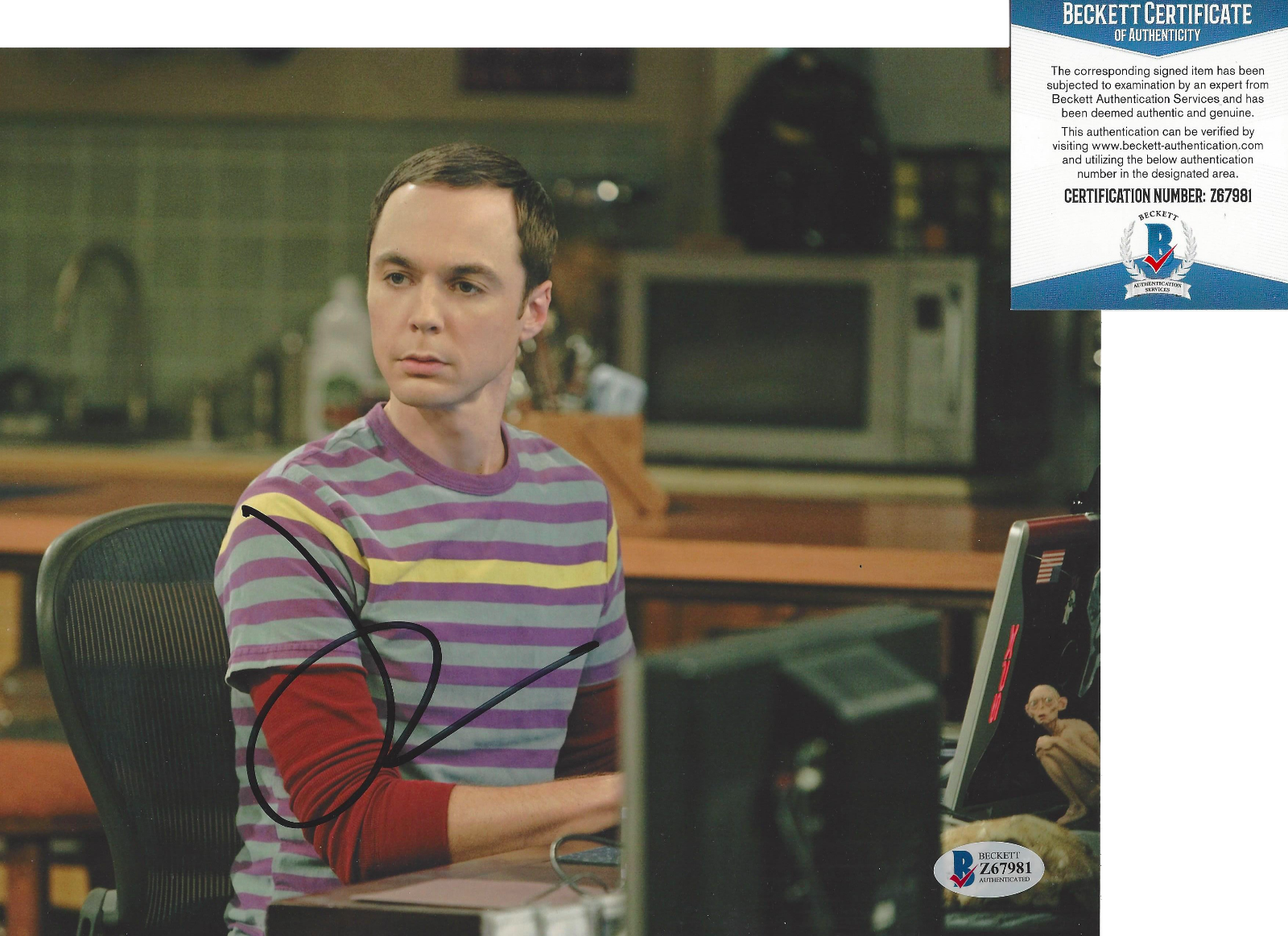 JIM PARSONS SIGNED 'THE BIG BANG THEORY' SHELDON 8x10 Photo Poster painting BECKETT COA BAS