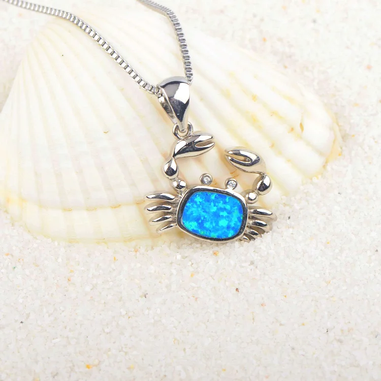 Olivenorma Blue Opal Small Crab Pendant Necklace