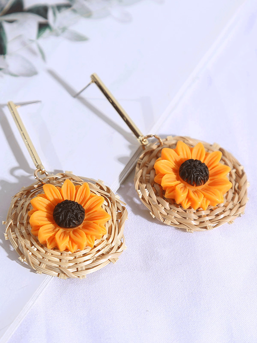 Sunflower Rattan Flower Earrings