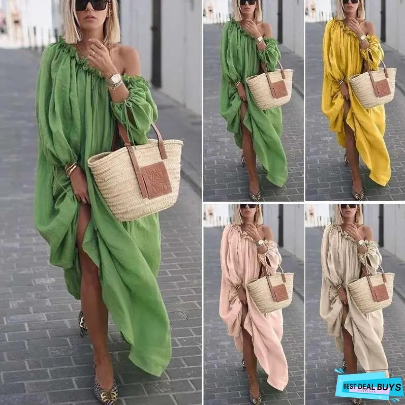Casual Solid Color Large Size Long Dress