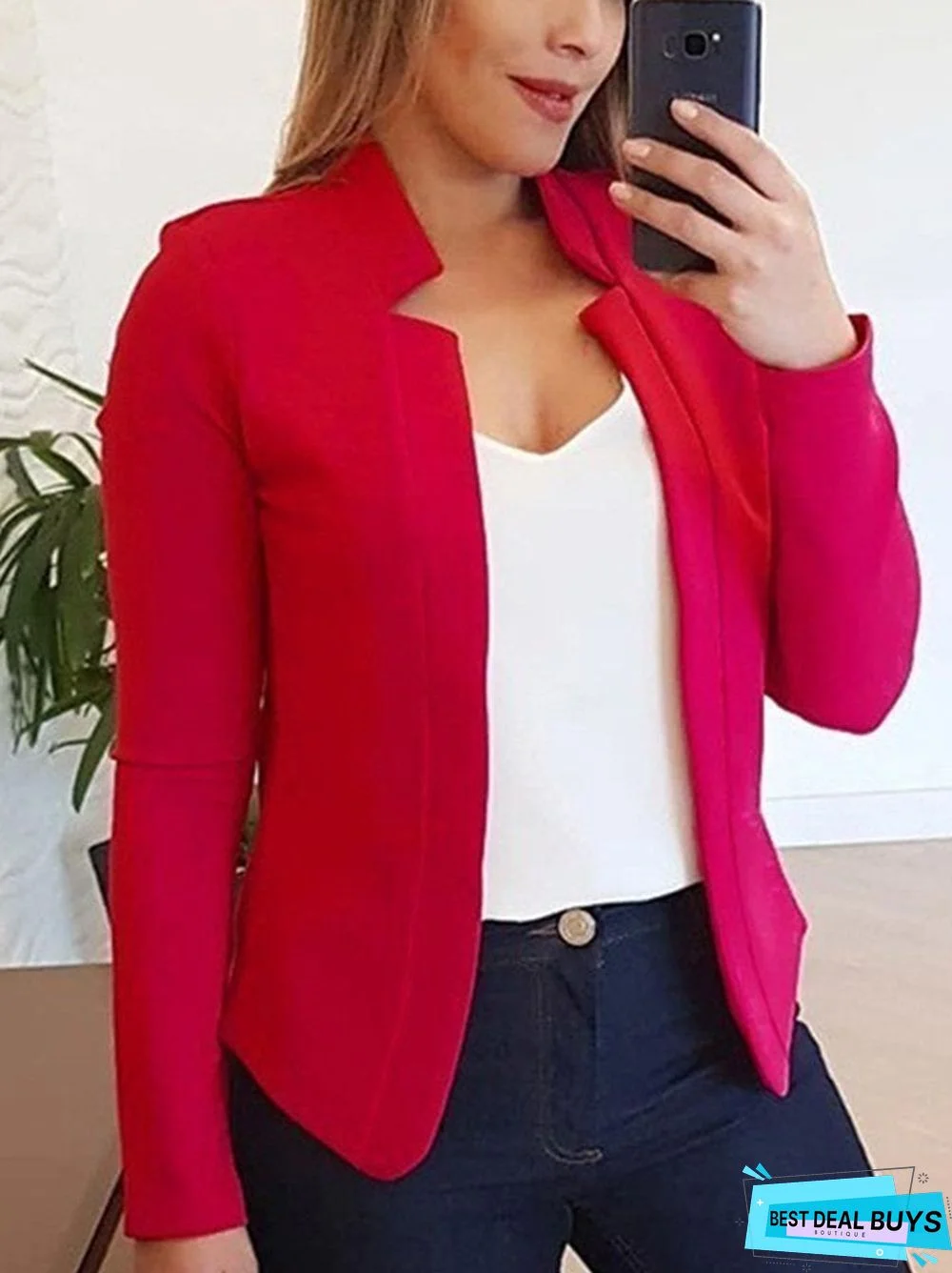 Plain Regular Fit Flat Collar Outerwear