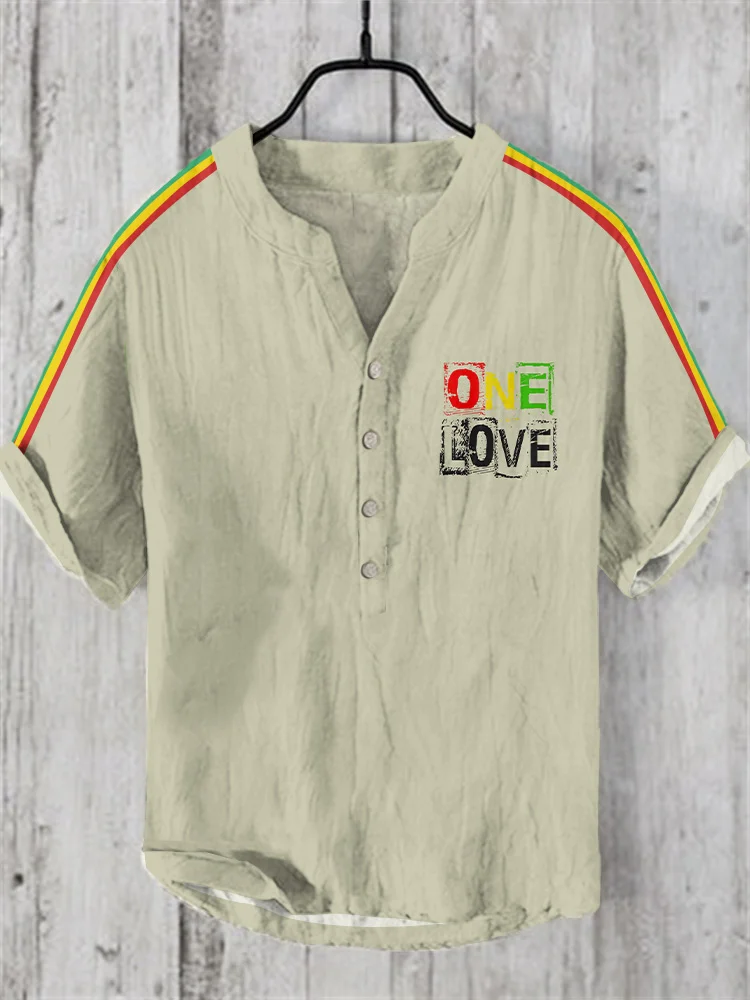 One Love  Reggae Art Linen Blend Shirt