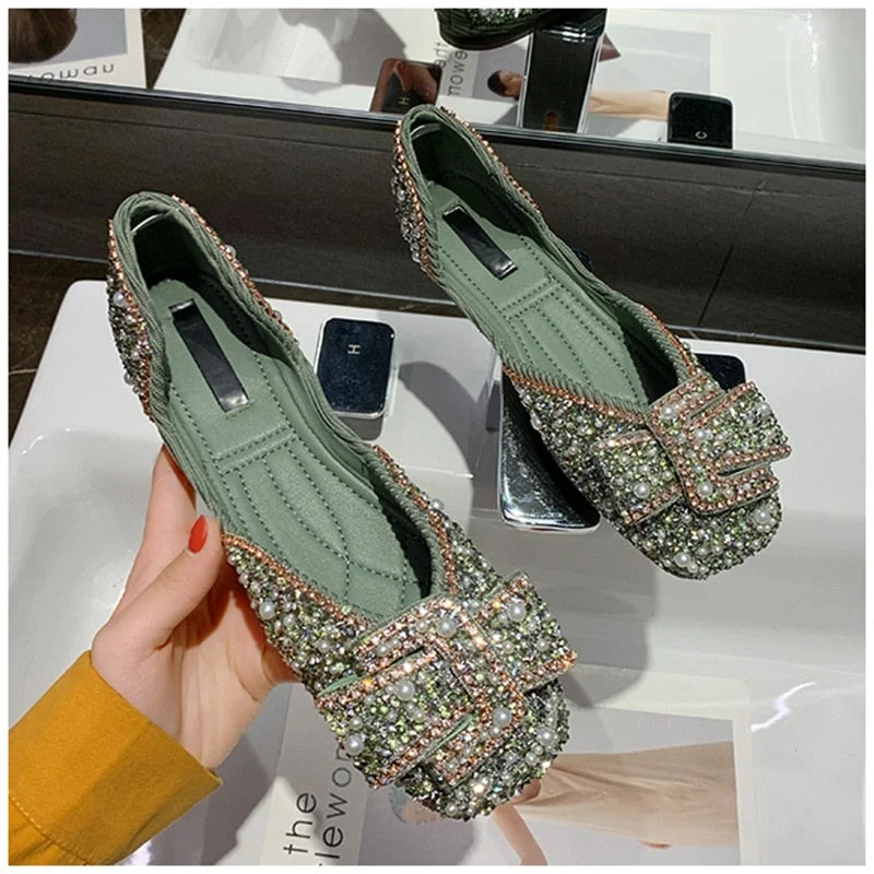 2020 Women Flat Shoes Fashion Bling Rhinestone Flat Ballet Bow-knot Slip On Ladies Lazy Loafers Casual Flat Shoes