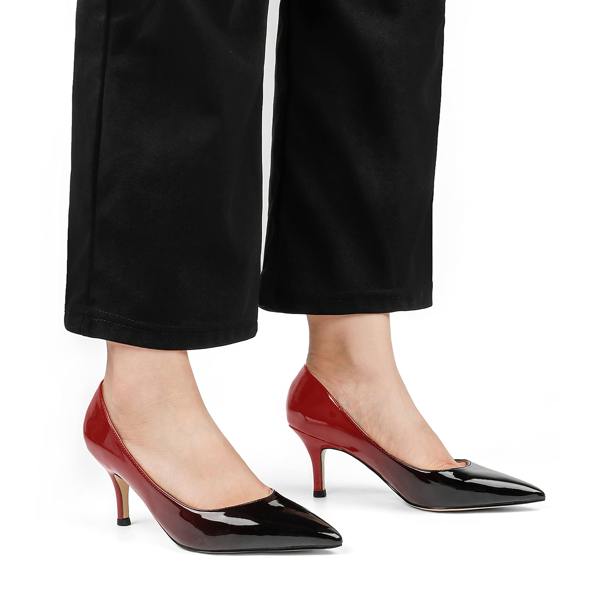 60mm Pointed Toe Kitten Heels Daily Gradient Colors Patent Pumps for Women-MERUMOTE