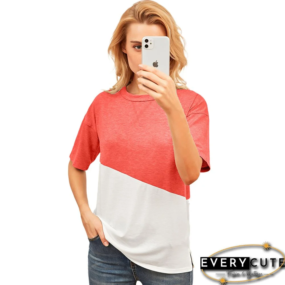 Red Color White Loose Style Casual Tops