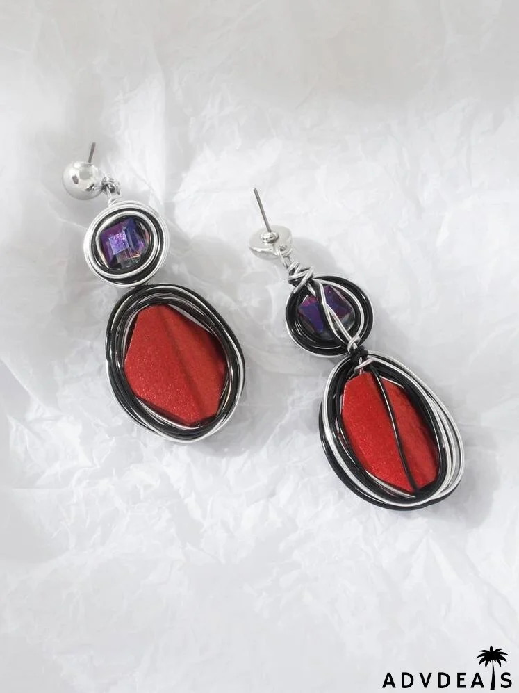 Rhinestone Decor Oval Drop Earrings