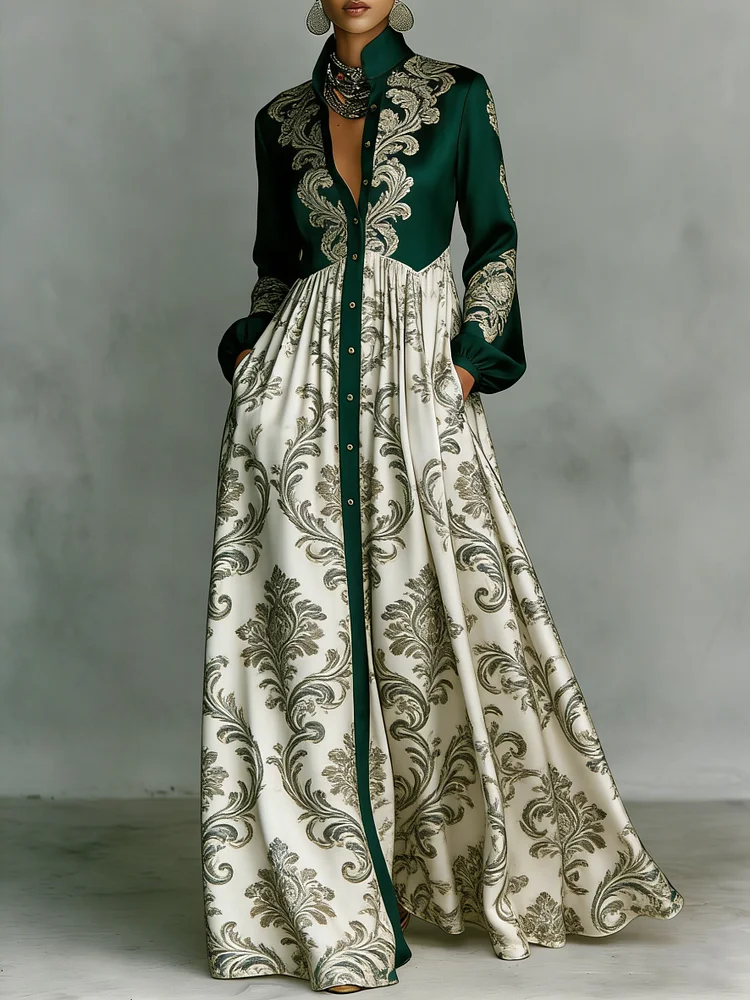 Women's Vintage print Elegant Romantic Vacation Maxi Dress