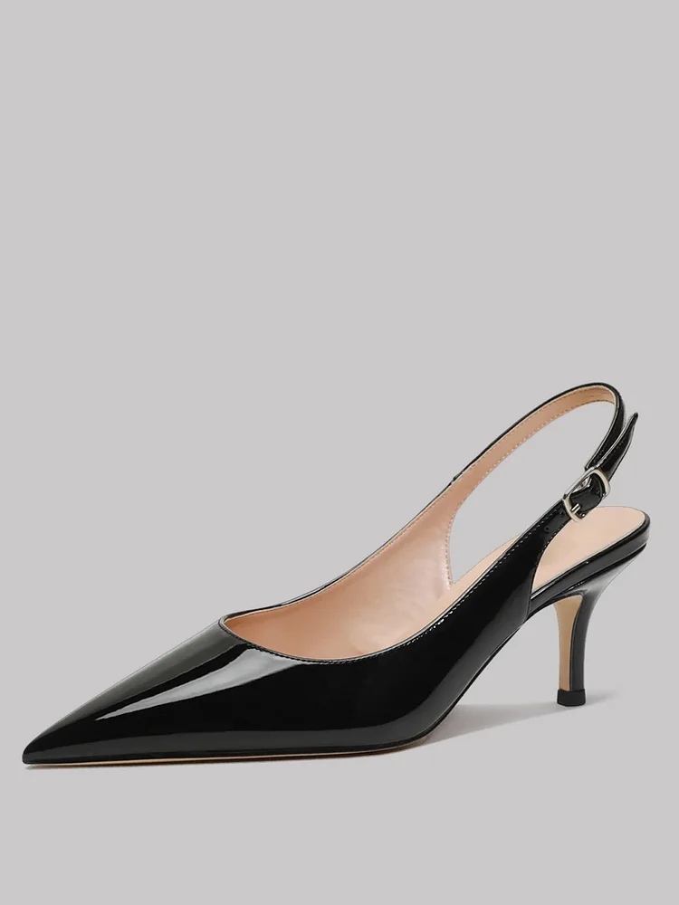 60mm Women's Pointed Toe Slingback Shoes Kitten Heel Apricot Bottom Pumps Comfortable Dress Patent Shoes