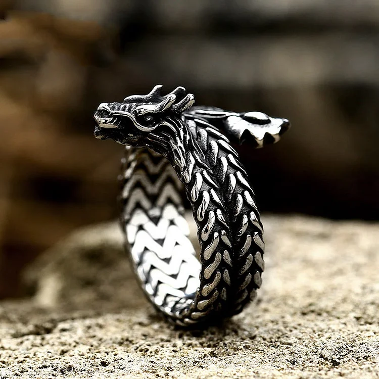 Coutureaura Coiled Jormungandr Dragon Adjustable Ring