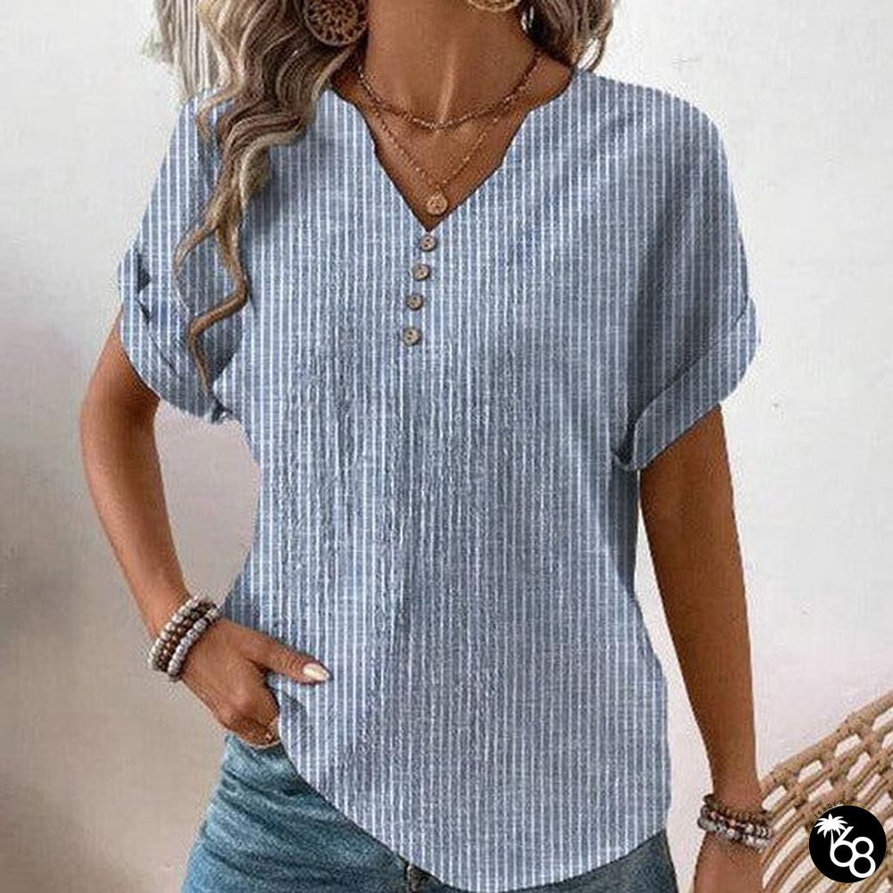 Youthful Striped Short Sleeve Blue Top | 168DEAL