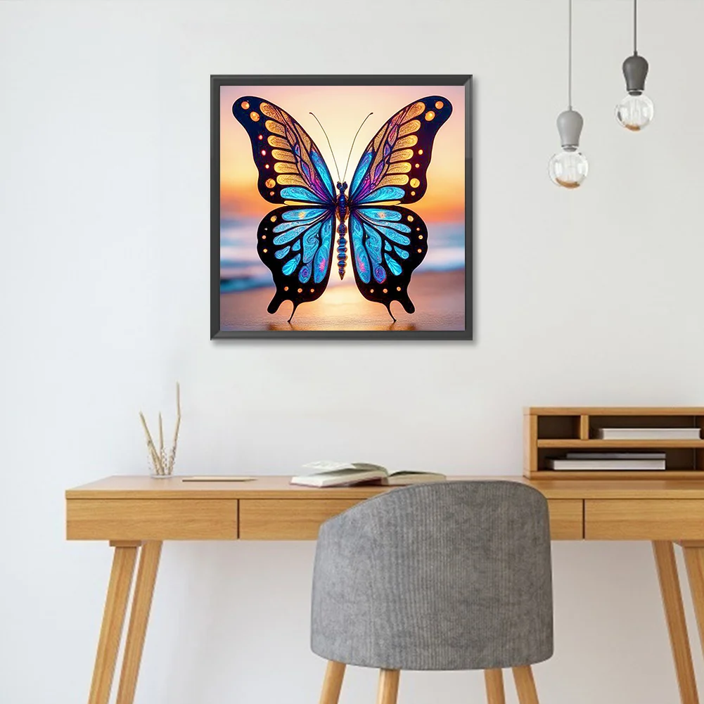 Full Round Diamond Painting 30*30cm - Glass Butterfly On The Seaside