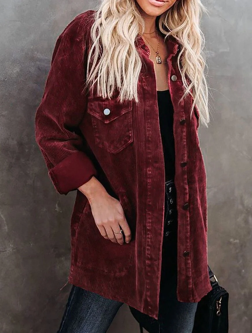 Casual Button and Pocket Corduroy Jacket Women