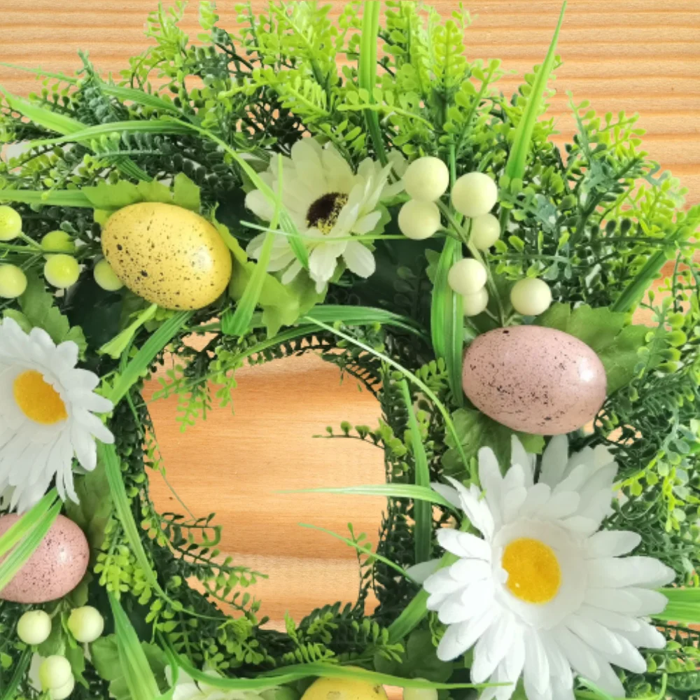 Easter Rattan Colorful Egg Sunflower Garland Decorative Door Hanging