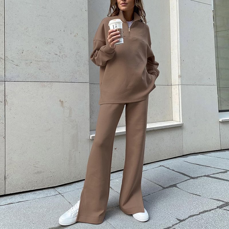 Stand-Up Collar Slit Pants Two-Piece Set MusePointer