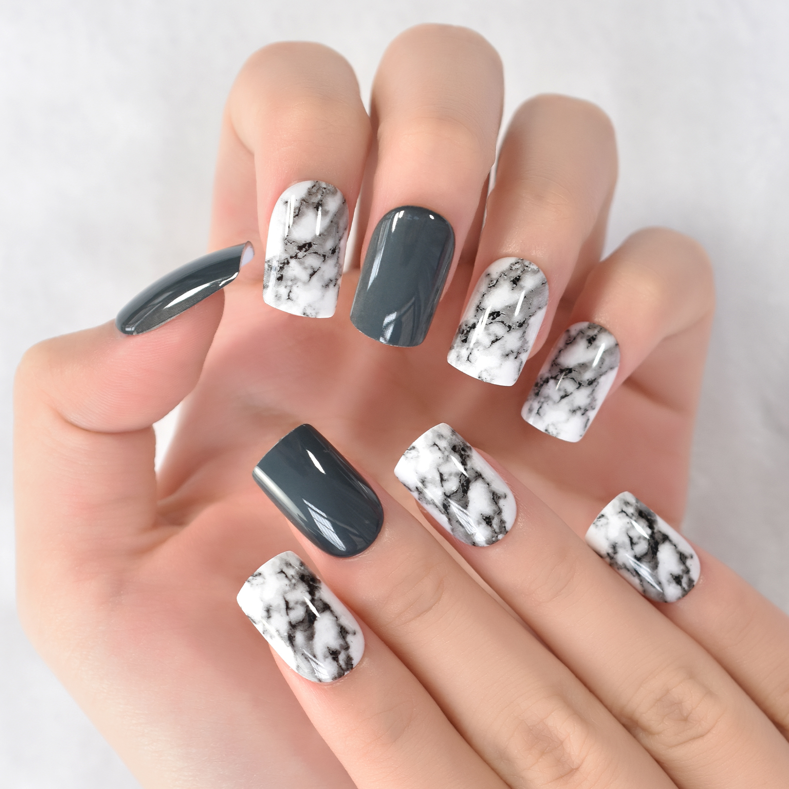 Gamehomew Spring Break Nails – 24pcs Medium Glossy Grid Pattern Press On Nails for Festivals  