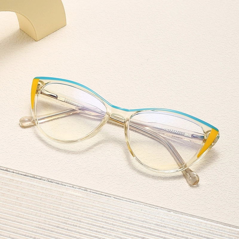 Retro Pastoral Color Block Pc Cat Eye Full Frame Optical Glasses