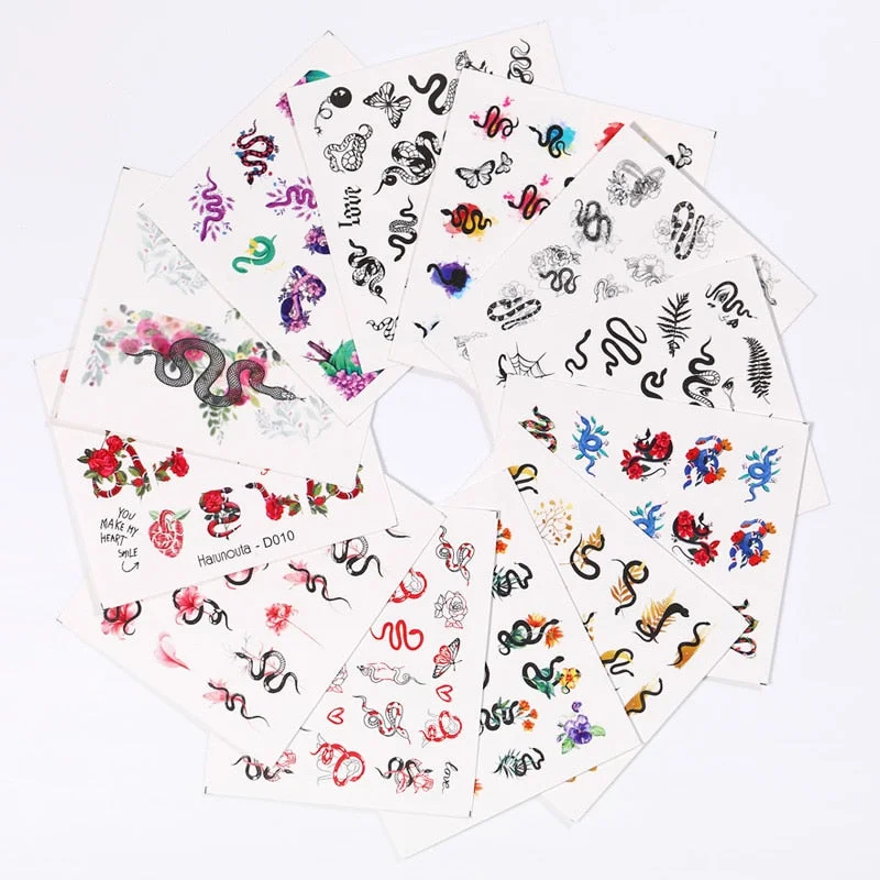 Harunouta 12Pcs Gradient Geometry Line Water Decals Set Pink Blue Colorful Whirlpool Wave Stickers Sliders Nail Art Decorations