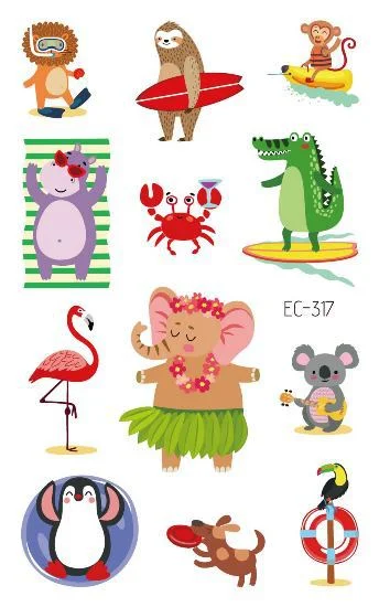 24 kinds Cartoon Animals Temporary Tattoo Stickers for Kids Lion Tiger Giraffe Elephant Fox Hedgehog Turtle tatouage temporaire