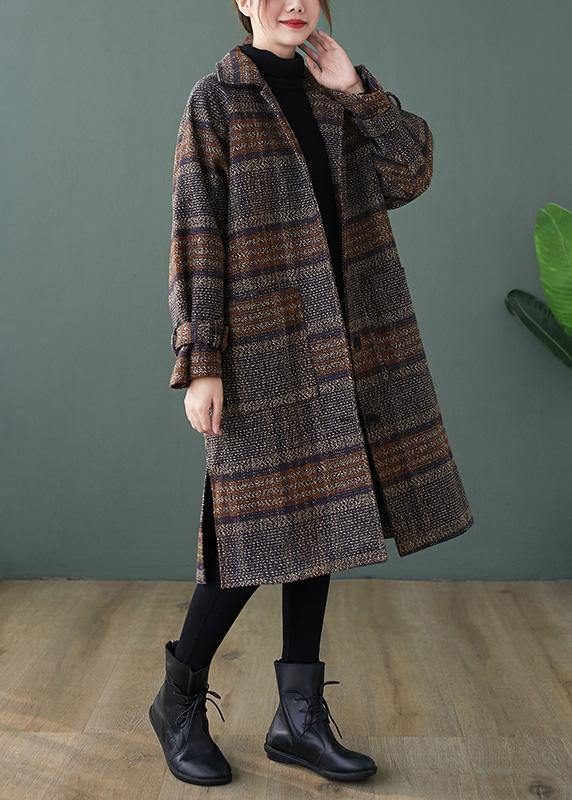 VCSHOES plaid maxi coat Shape lapel side open coats