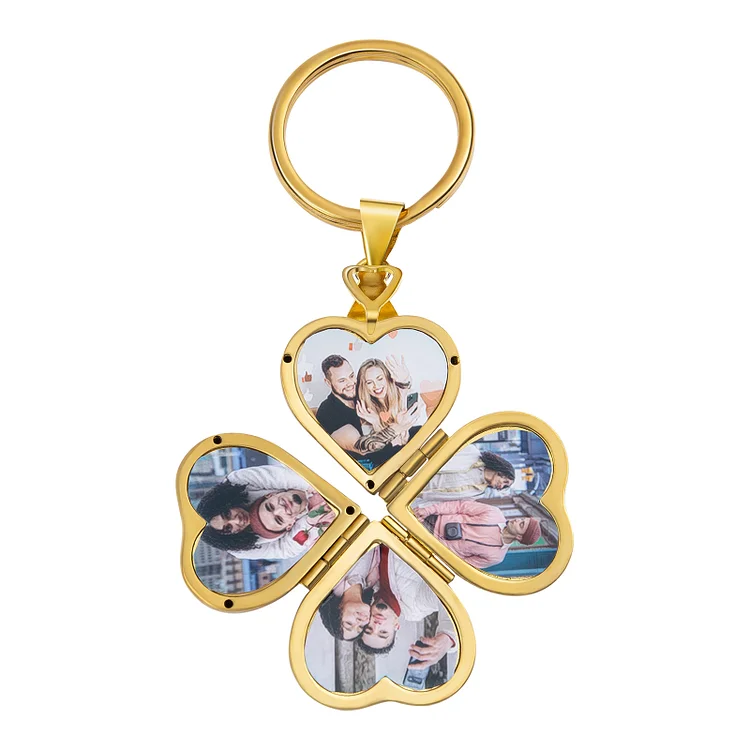 Heart Photo Locket Keychain Personalized 4 Photos Folding Vintage Keychain for Couple